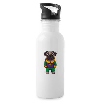 Mops Hund Lustige Kawaii Cartoon Figur Clipart - Trinkflasche mit integriertem Trinkhalm - Weiß - Rechts