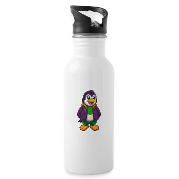 Pingouin Drôle Kawaii Dessin animé Personnage Clipart - Gourde avec paille intégrée - blanc - Droite