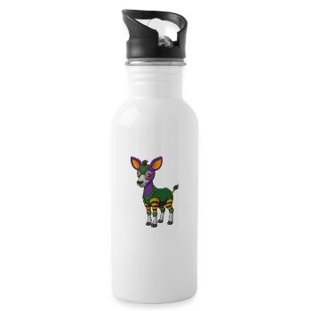 Okapi Funny Kawaii Cartoon Character Clipart - Water bottle with straw - white - Right