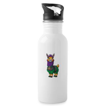 Llama Funny Kawaii Cartoon Character Clipart - Water bottle with straw - white - Right
