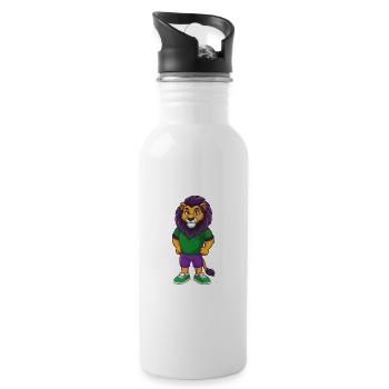 Lion Funny Kawaii Cartoon Character Clipart - Water bottle with straw - white - Right