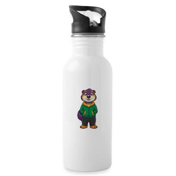 Murmeltier Lustige Kawaii Cartoon Figur Clipart - Trinkflasche mit integriertem Trinkhalm - Weiß - Rechts