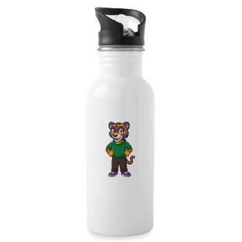 Leopard Funny Kawaii Cartoon Character Clipart - Water bottle with straw - white - Right