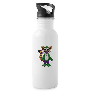 Lemur Funny Kawaii Cartoon Character Clipart - Water bottle with straw - white - Right