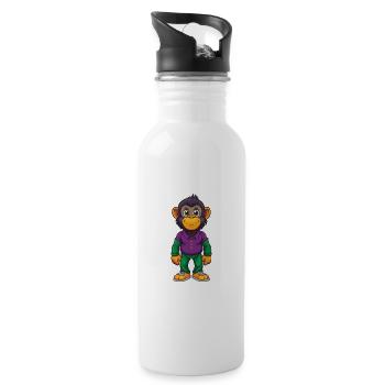 Bonobo Funny Kawaii Cartoon Character Clipart - Water bottle with straw - white - Right