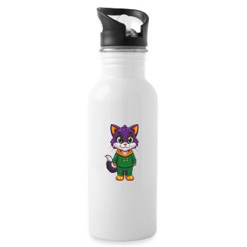 Kitten Funny Kawaii Cartoon Character Clipart - Water bottle with straw - white - Right