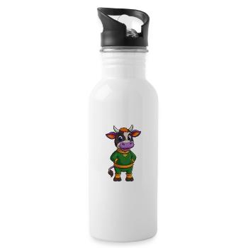 Cow Funny Kawaii Cartoon Character Clipart - Water bottle with straw - white - Right