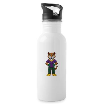 Cougar Funny Kawaii Cartoon Character Clipart - Water bottle with straw - white - Right