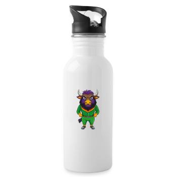 Bison Funny Kawaii Cartoon Character Clipart - Water bottle with straw - white - Right