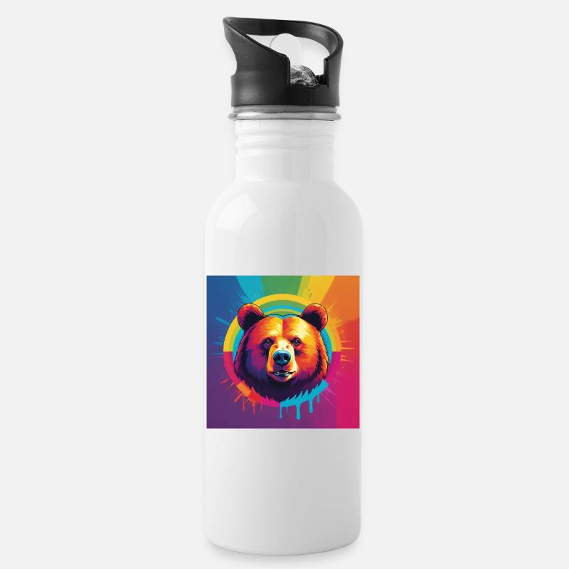 Pride Bear - Trinkflasche mit integriertem Trinkhalm - Weiß