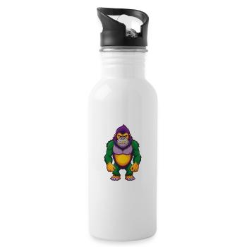 Gorilla Funny Kawaii Cartoon Character Clipart - Water bottle with straw - white - Right