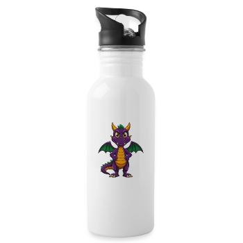 Drache Lustige Kawaii Cartoon Figur Clipart - Trinkflasche mit integriertem Trinkhalm - Weiß - Rechts