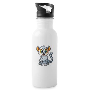 Lemur Cute Cartoon Character Kawaii Clipart - Water bottle with straw - white - Right