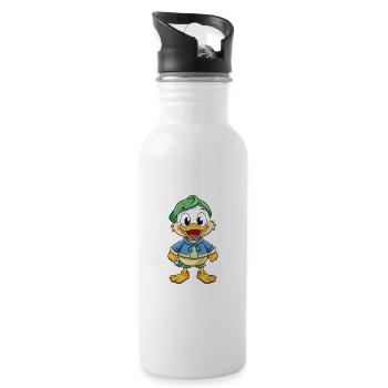 Stockente Niedliche Zeichentrickfigur Kawaii Clipart - Trinkflasche mit integriertem Trinkhalm - Weiß - Rechts