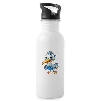 Reiher Niedliche Zeichentrickfigur Kawaii Clipart - Trinkflasche mit integriertem Trinkhalm - Weiß - Rechts