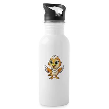 Kestrel Cute Cartoon Character Kawaii Clipart - Water bottle with straw - white - Right