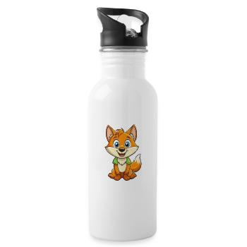 Fuchs Niedliche Zeichentrickfigur Kawaii Clipart - Trinkflasche mit integriertem Trinkhalm - Weiß - Rechts