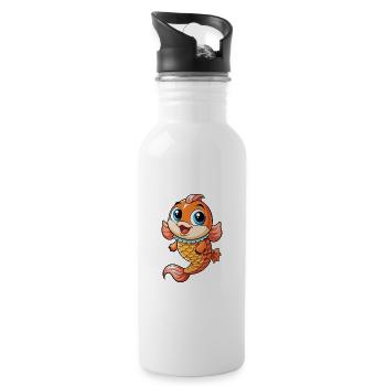 Carp Cute Cartoon Character Kawaii Clipart - Water bottle with straw - white - Right