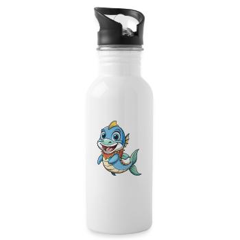 Barracuda Cute Cartoon Character Kawaii Clipart - Water bottle with straw - white - Right