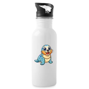 Siegel Niedliche Zeichentrickfigur Kawaii Clipart - Trinkflasche mit integriertem Trinkhalm - Weiß - Rechts