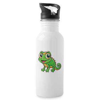 caméléon mignon personnage de dessin animé Kawaii Clipart - Gourde avec paille intégrée - blanc - Droite