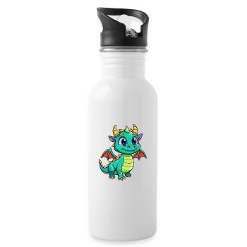 Dragon Cute Cartoon Character Kawaii Clipart - Water bottle with straw - white - Right