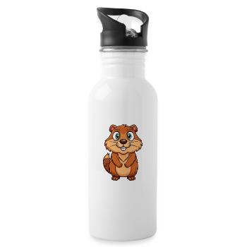 Groundhog Cute Cartoon Character Kawaii Clipart - Water bottle with straw - white - Right