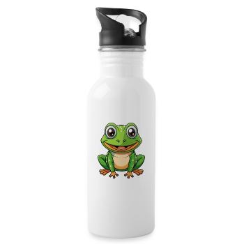 Frog Cute Cartoon Character Kawaii Clipart - Water bottle with straw - white - Right