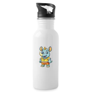 rhinocéros mignon personnage de dessin animé kawaii clipart - Gourde avec paille intégrée - blanc - Droite