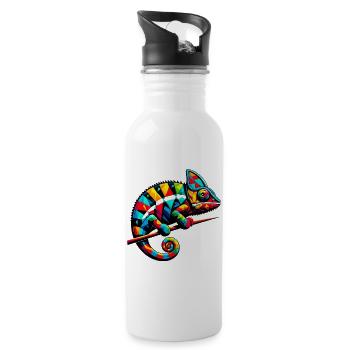 Harlekin Chamäleon - Trinkflasche mit integriertem Trinkhalm - Weiß - Rechts