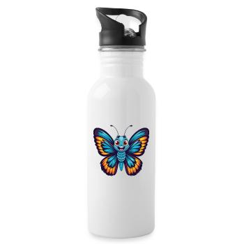 papillon coloré kawaii dessin animé personnage animal de compagnie - Gourde avec paille intégrée - blanc - Droite