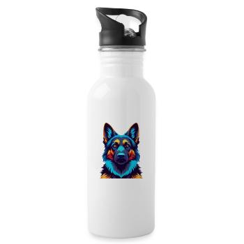 German Shepherd Dog Colorful Kawaii Cartoon Animal - Water bottle with straw - white - Right