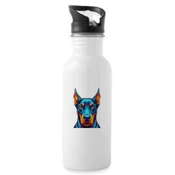Dobermann chien coloré Kawaii personnage de dessin animé - Gourde avec paille intégrée - blanc - Droite