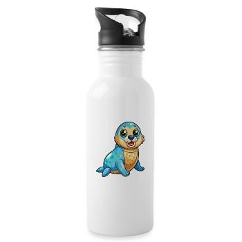 Siegel Niedliche Zeichentrickfigur Kawaii Clipart - Trinkflasche mit integriertem Trinkhalm - Weiß - Rechts