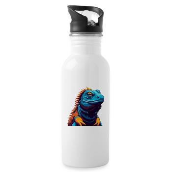 Iguana Colorful Kawaii Cartoon Character Clipart - Water bottle with straw - white - Right