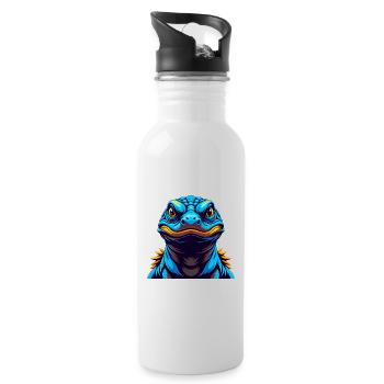 Komodo Dragon Colorful Kawaii Cartoon Character - Water bottle with straw - white - Right