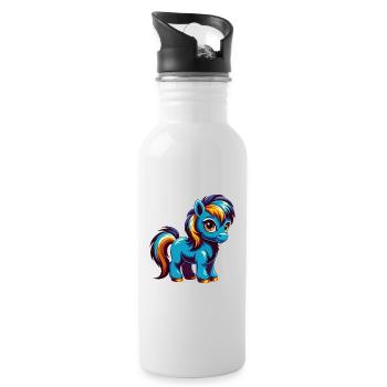 poney coloré kawaii personnage de dessin animé clipart - Gourde avec paille intégrée - blanc - Droite