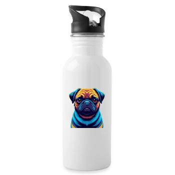 Pug Dog Colorful Kawaii Cartoon Character Clipart - Water bottle with straw - white - Right