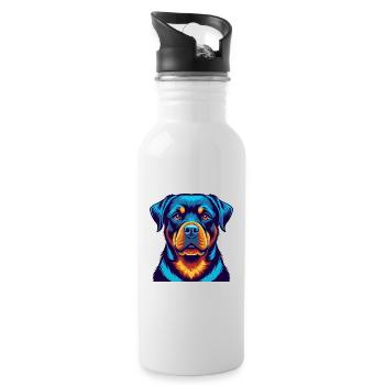 Rottweiler Dog Colorful Kawaii Cartoon Character - Water bottle with straw - white - Right
