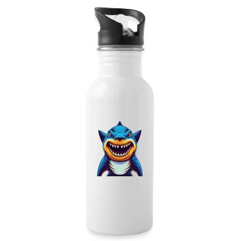 requin coloré kawaii dessin animé personnage clipart - Gourde avec paille intégrée - blanc - Droite