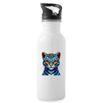 Ocelot Bunte Kawaii Cartoon Figur Clipart - Trinkflasche mit integriertem Trinkhalm - Weiß - Rechts