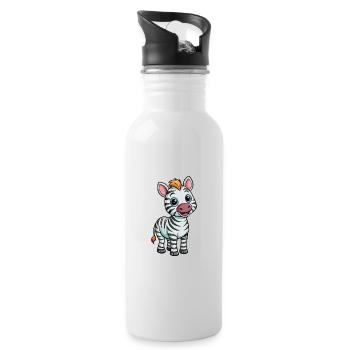 Zebra Cute Cartoon Character Kawaii Clipart - Water bottle with straw - white - Right
