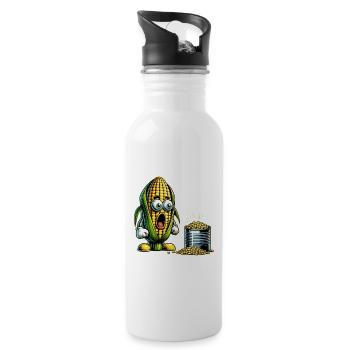 Lustiges Mais Design - Trinkflasche mit integriertem Trinkhalm - Weiß - Rechts