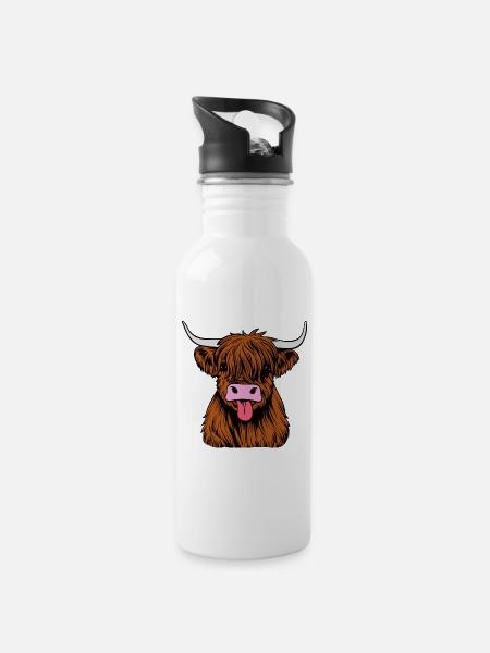 Taureau des Highlands - Gourde avec paille intégrée - blanc