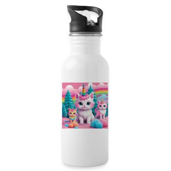 Unicorn Kittens - Water bottle with straw - white - Right