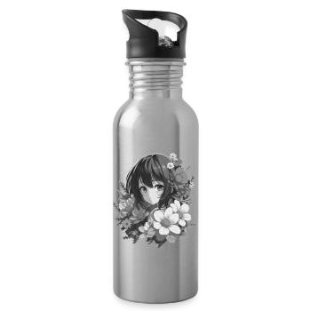 Fille aux fleurs 🌸 - 2 - Gourde avec paille intégrée - argent clair - Droite