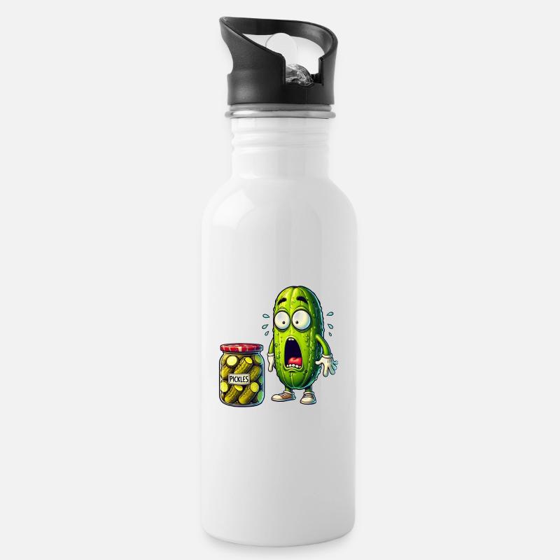 Lustiges Gurken Design - Trinkflasche mit integriertem Trinkhalm - Weiß
