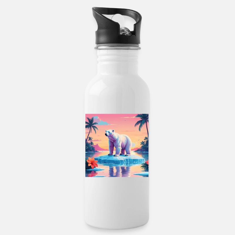 Polar Bear - Water bottle with straw - white