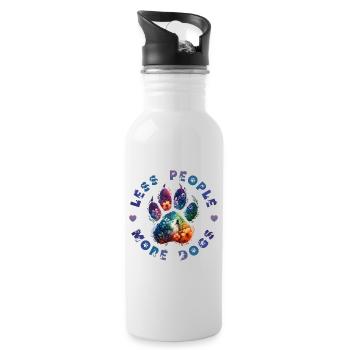 Weniger Menschen Mehr Hunde / Hundefreunde - Trinkflasche mit integriertem Trinkhalm - Weiß - Rechts