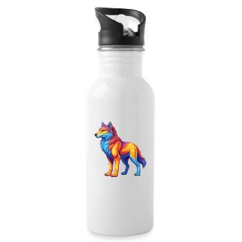 Arctic Wolf Colorful Kawaii Cartoon Character - Water bottle with straw - white - Right